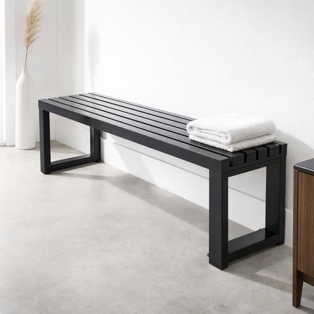 Industrial Steel Outdoor Bench, Weather-Resistant Slat Seating - White ...