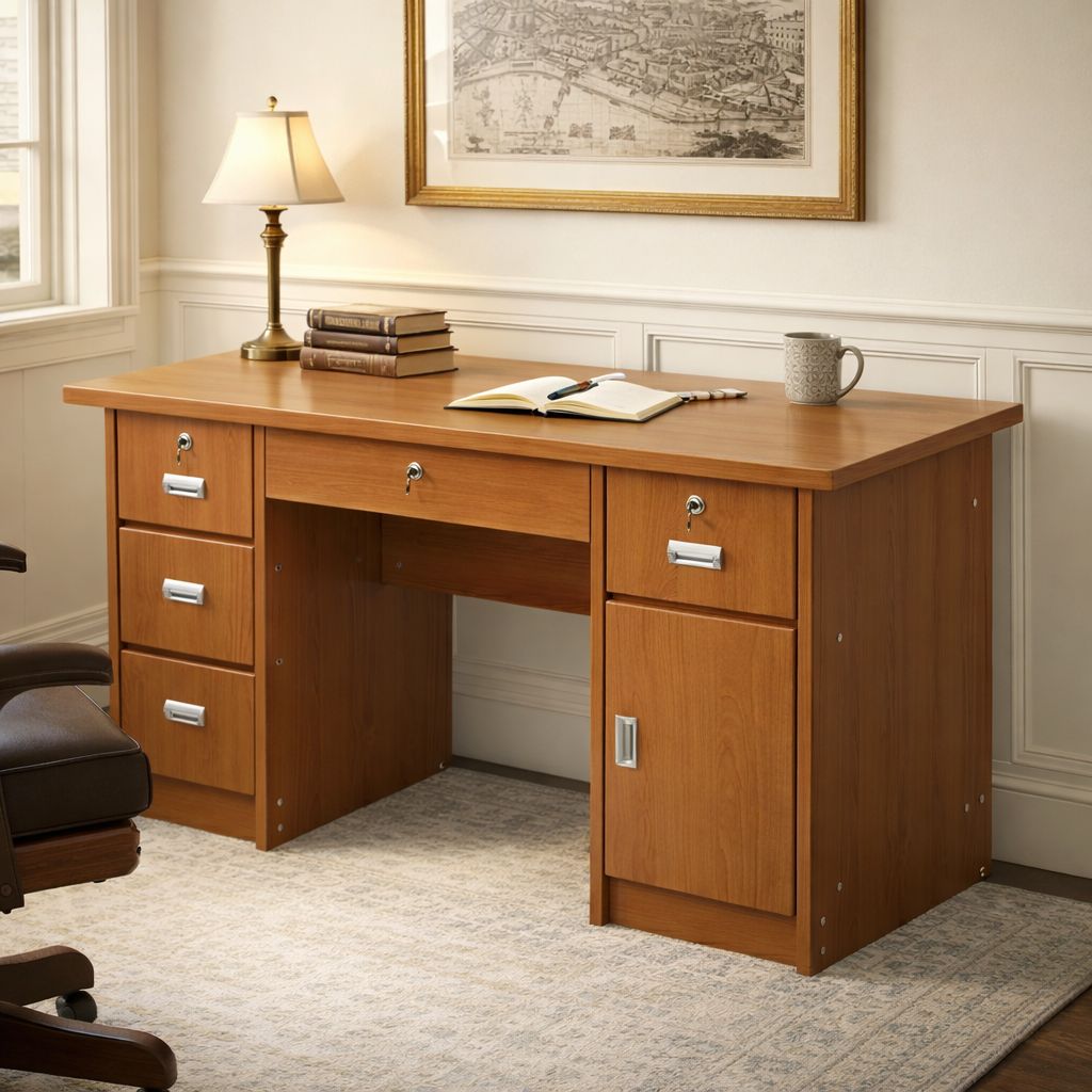 Minimalist Home Office Desk with Locking Storage Drawers and Cabinet ...