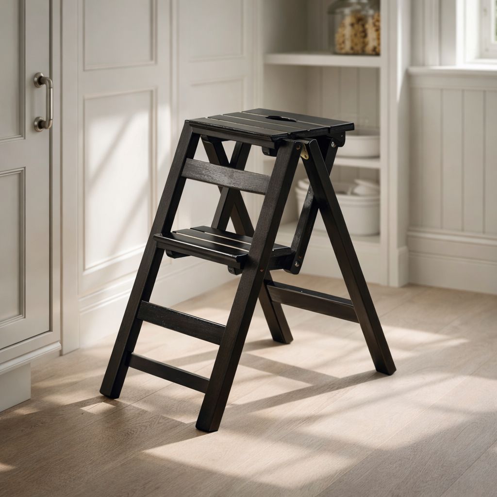 Rustic Solid Wood Folding Step Stool - Convertible 3-Tier Ladder Chair ...