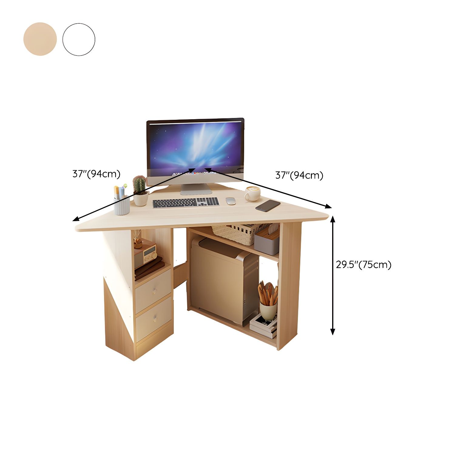 Minimalist Triangle Corner Desk with Built-in Storage Shelves and Cable ...