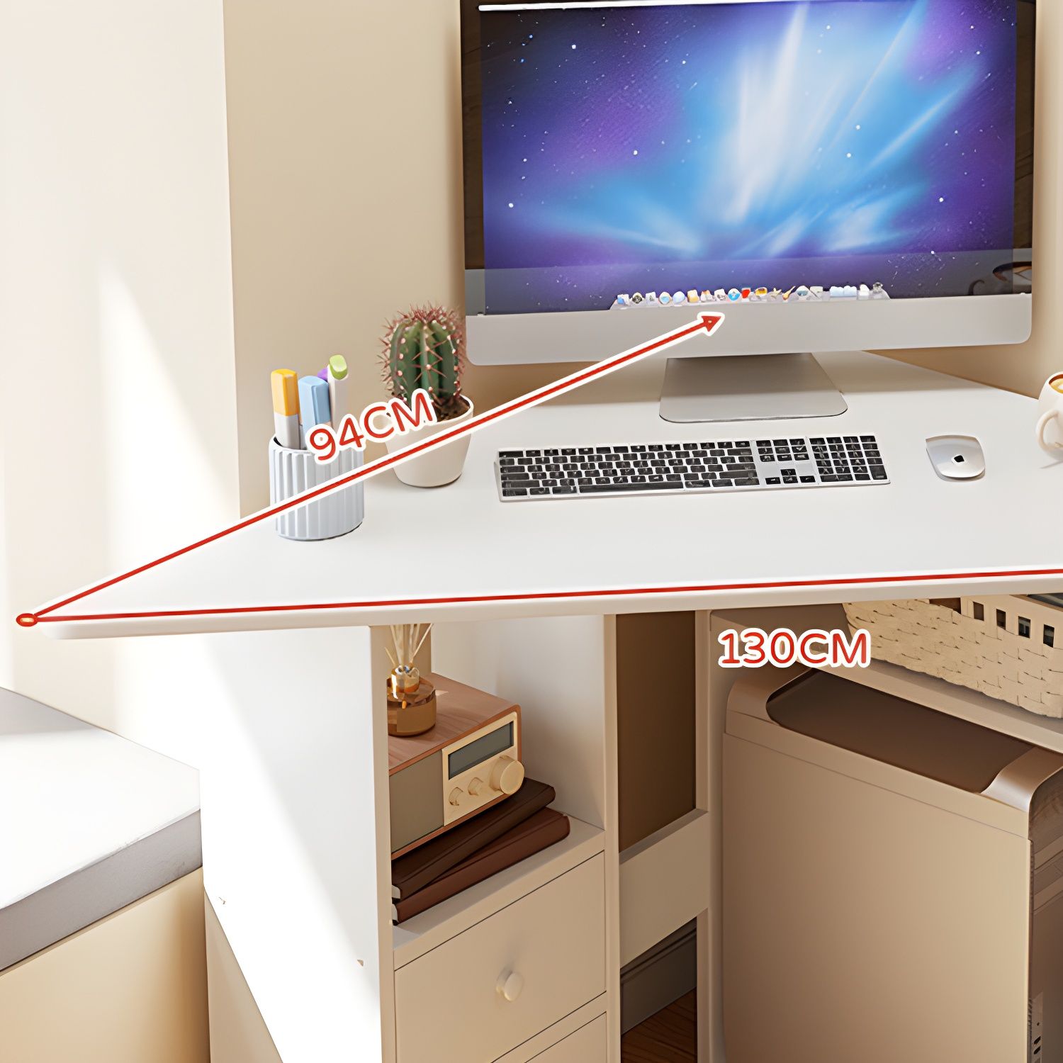 Minimalist Triangle Corner Desk with Built-in Storage Shelves and Cable ...