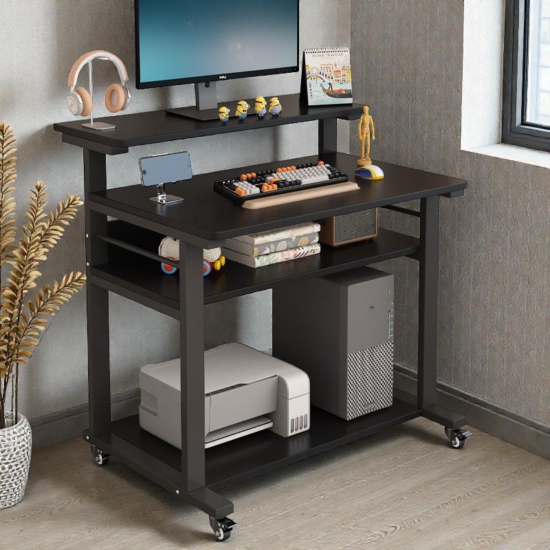 Computer Desk With Riser Rail Industrial Mobile Computer Desk with Monitor Riser and Multi-Tier ...