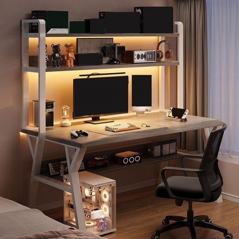 Industrial Computer Desk with Hutch and Pegboard, Space-Saving ...