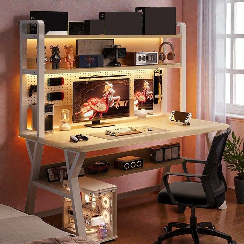 Industrial Computer Desk with Hutch and Pegboard, Space-Saving ...