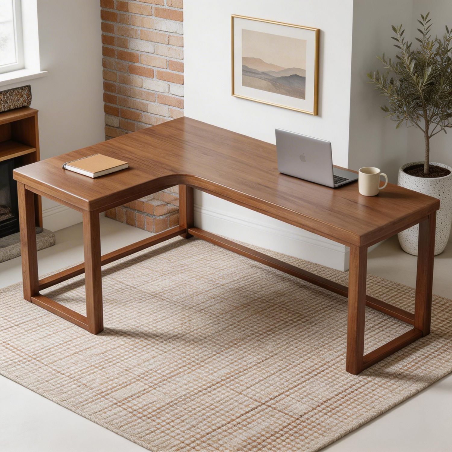 Minimalist Solid Wood L-Shaped Corner Desk with Open Storage and Smooth ...