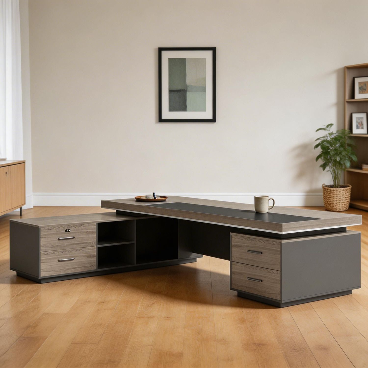 Executive Office Desk with 2-Inch Thick Top, Locking Drawers, and ...