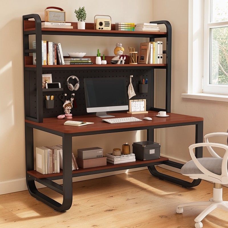 Industrial Scandinavian Computer Desk with Pegboard Hutch and Tiered ...