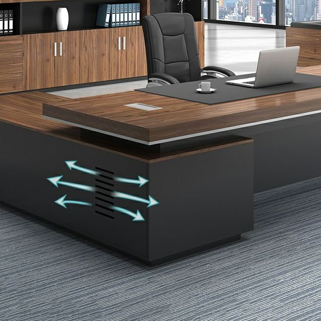 Contemporary Executive L-Shaped Desk with Integrated Storage Credenza ...