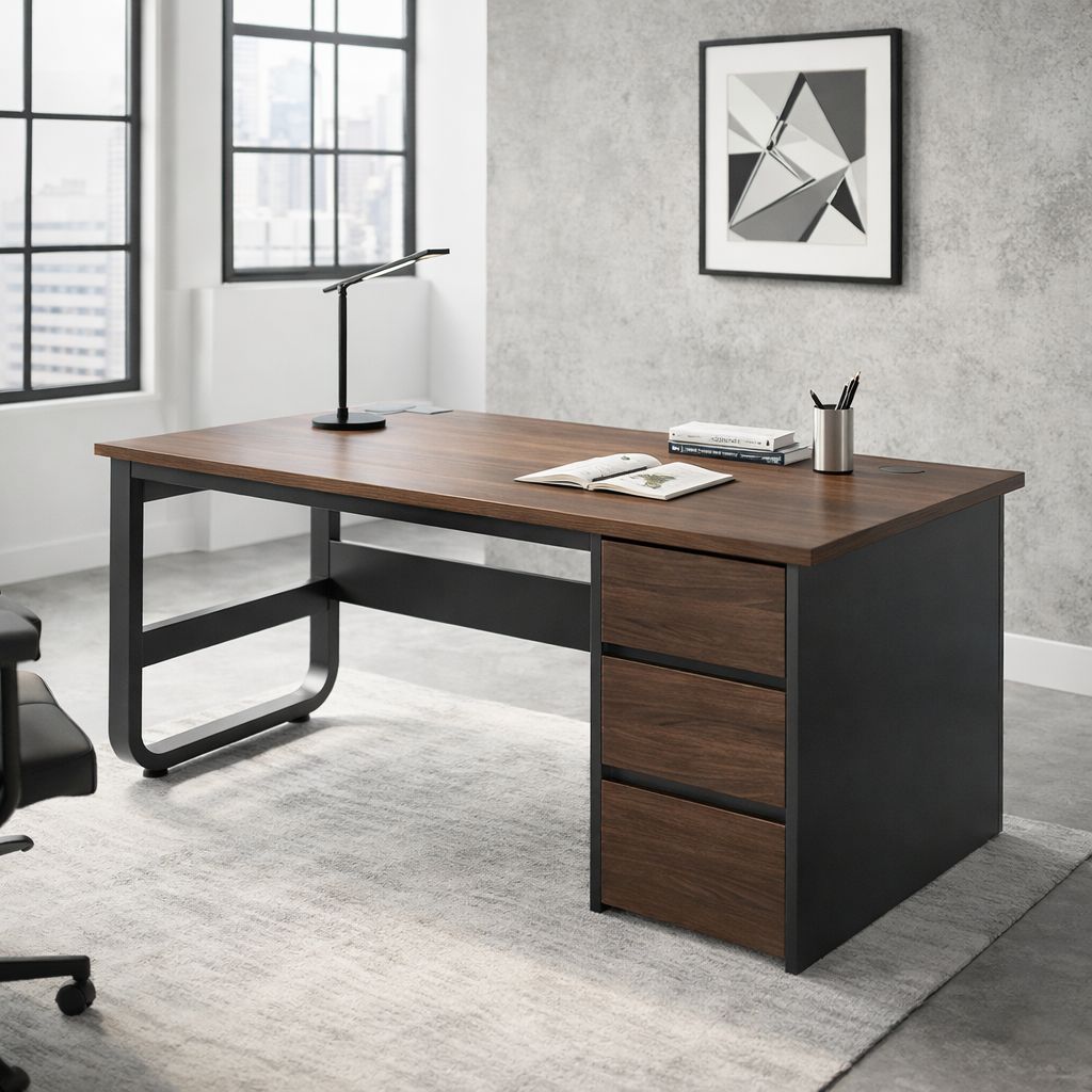 Industrial Computer Desk with Integrated Storage, Sturdy Home Office ...