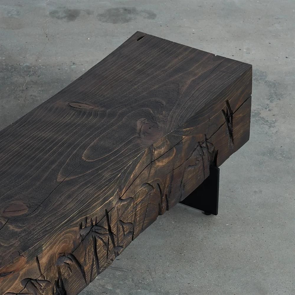 Rustic Solid Wood Bench, Wabi-Sabi Entryway Seating with Distressed ...