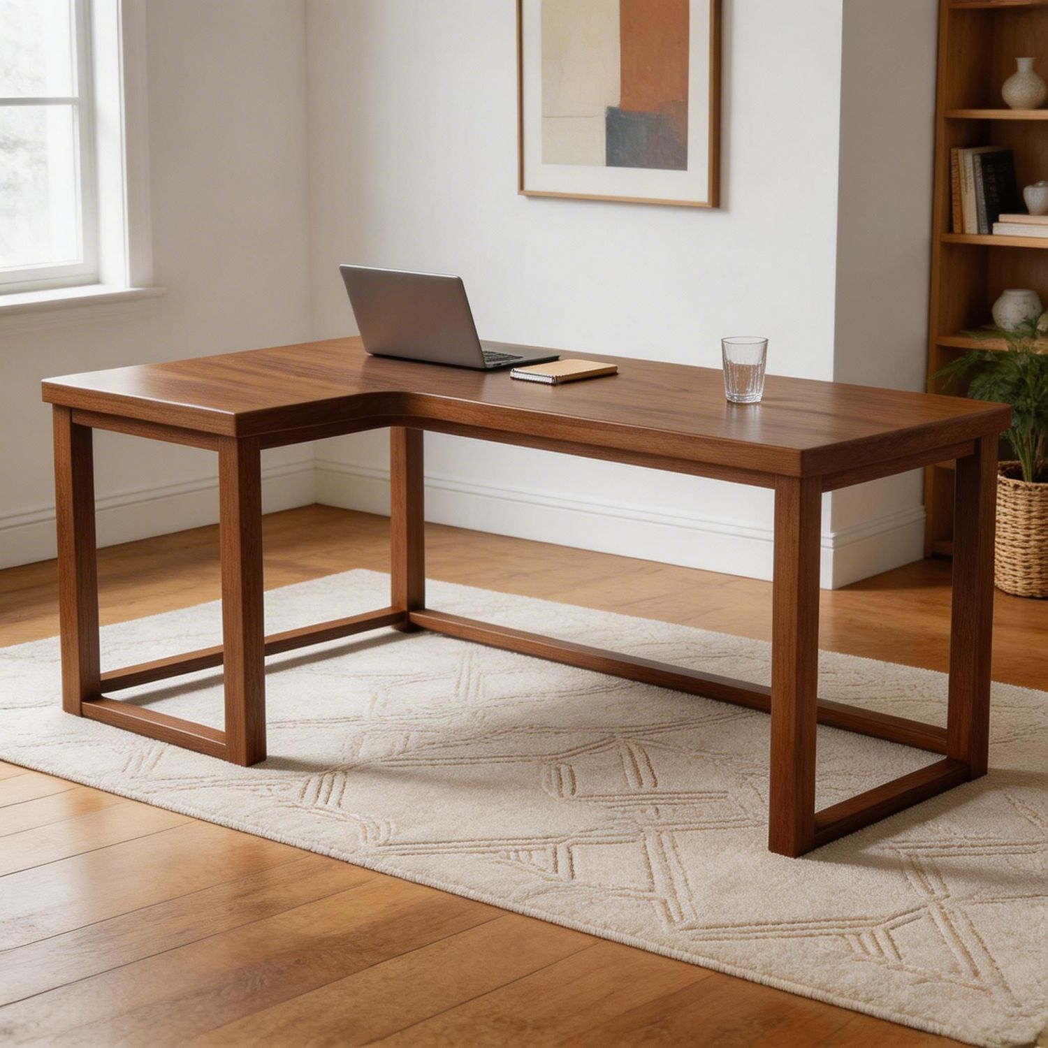 Minimalist Solid Wood L-Shaped Corner Desk with Open Storage and Smooth ...