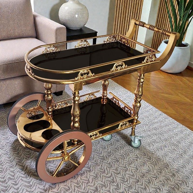 Vintage Luxe Rolling Bar Cart, 2-Tier Oval Serving Trolley with Wine ...