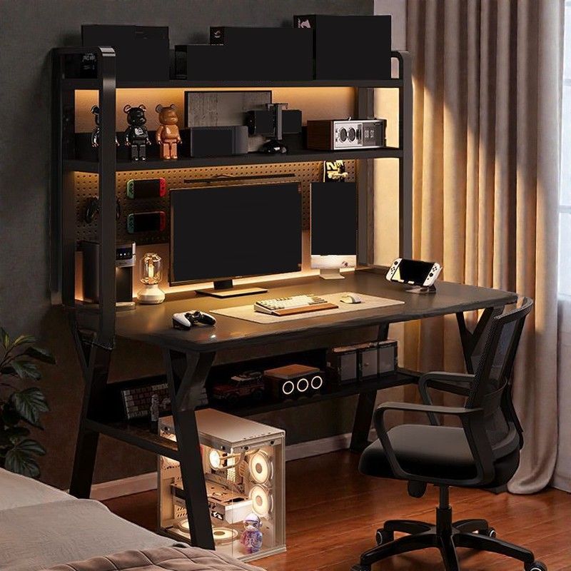Industrial Computer Desk with Hutch and Pegboard, Space-Saving ...