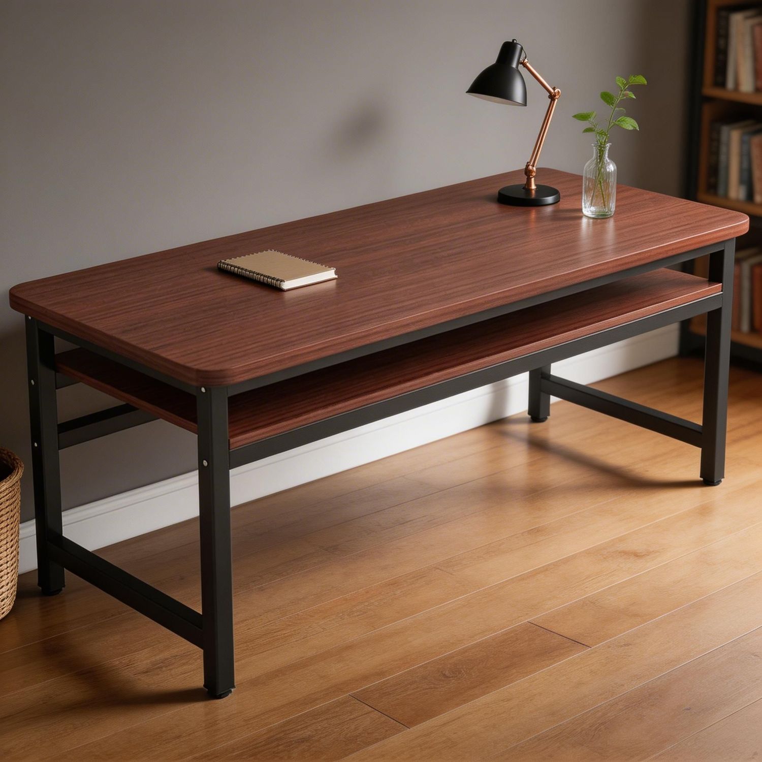 Industrial Computer Desk with Monitor Shelf & Dual Storage Tiers ...