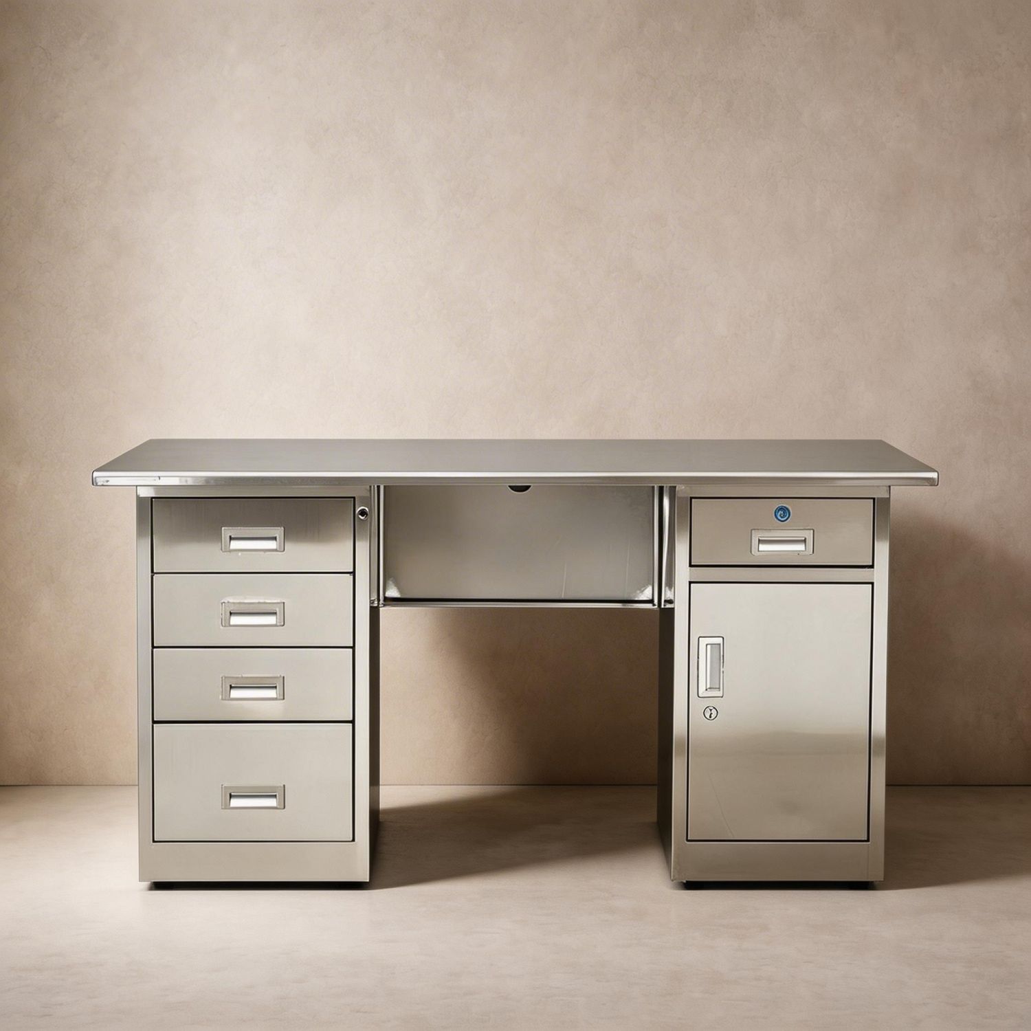 Heavy-Duty Stainless Steel Office Desk with Locking Drawers ...