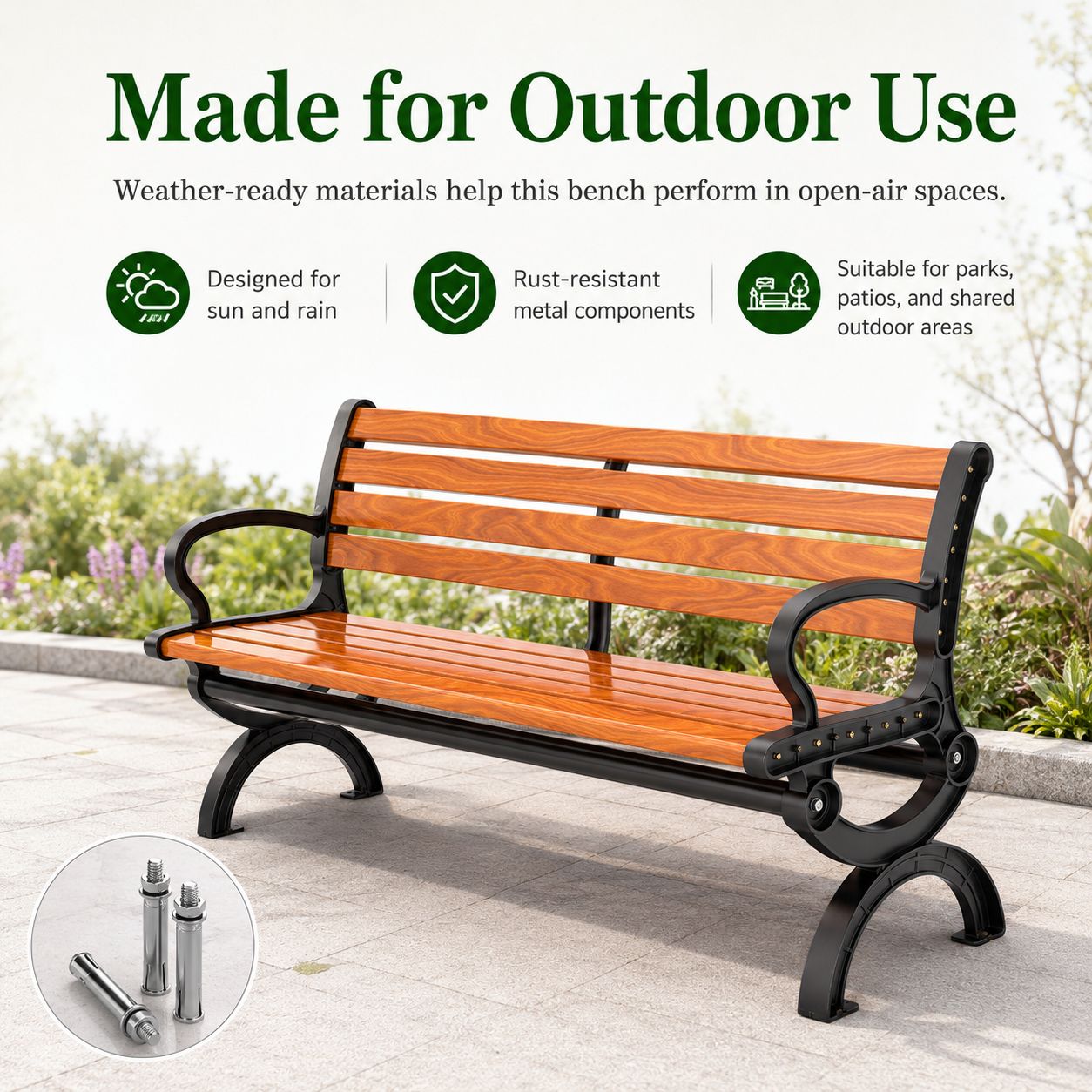 Industrial Heavy-Duty Outdoor Bench, Weather-Resistant Garden Seating ...