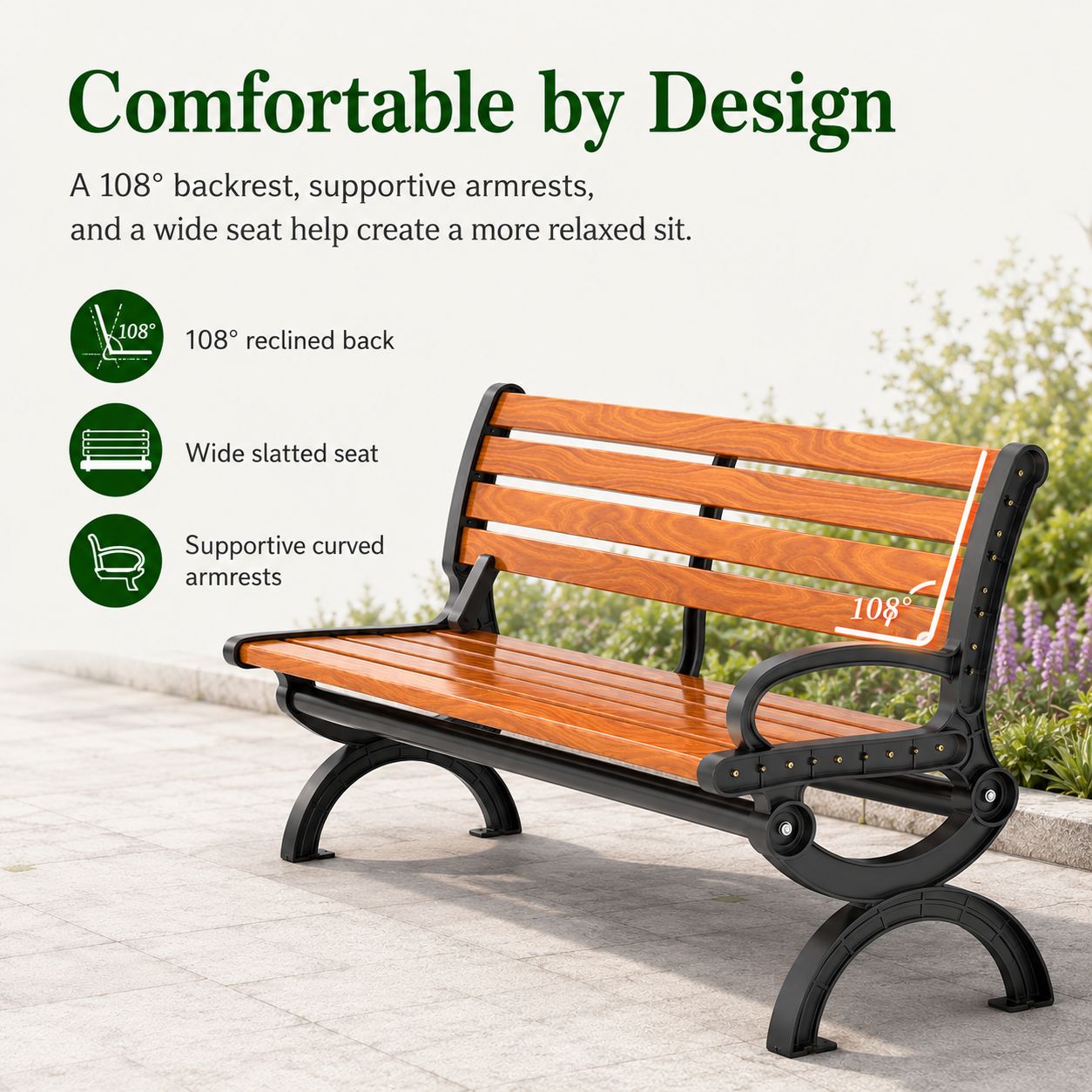 Industrial Heavy-Duty Outdoor Bench, Weather-Resistant Garden Seating ...