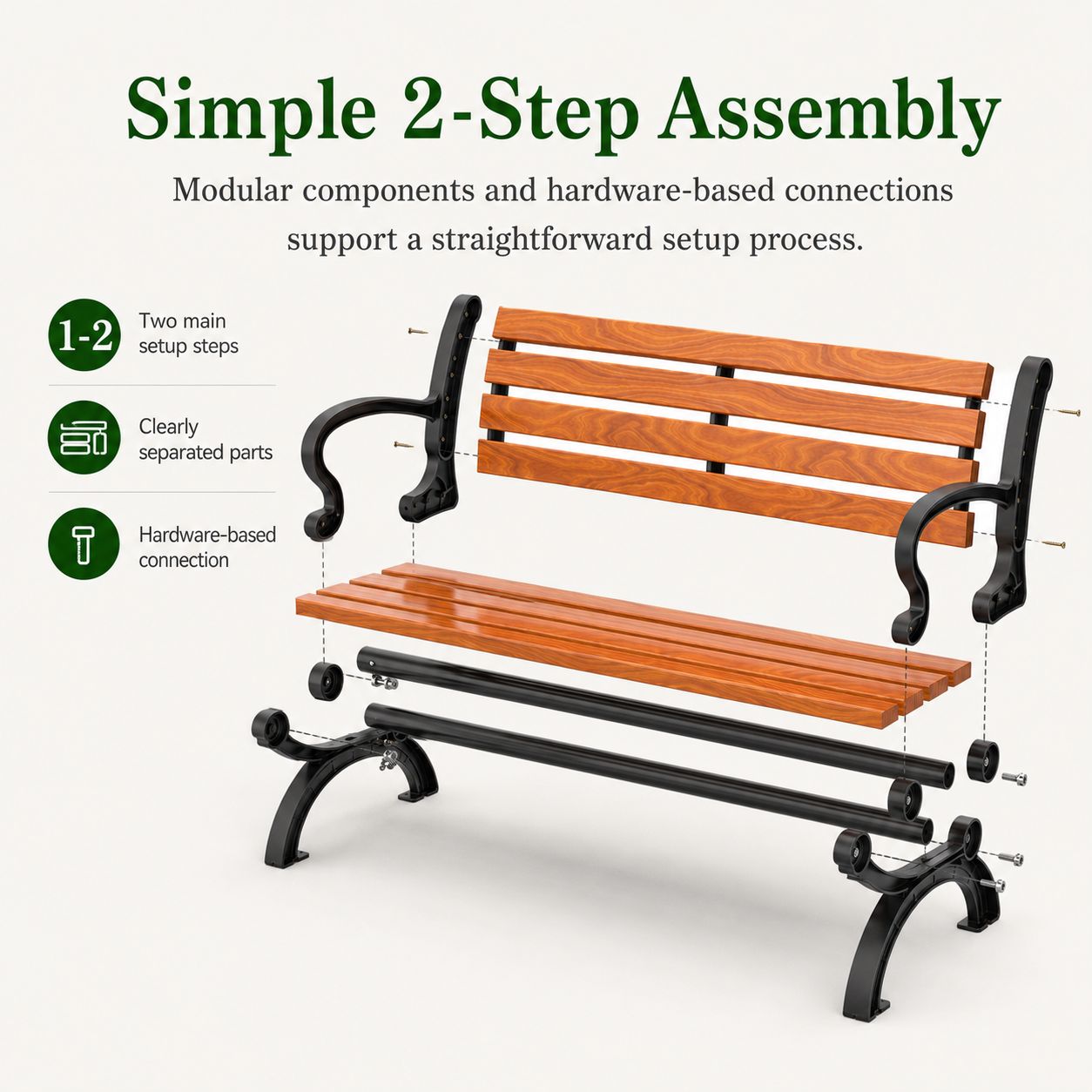 Industrial Heavy-Duty Outdoor Bench, Weather-Resistant Garden Seating ...