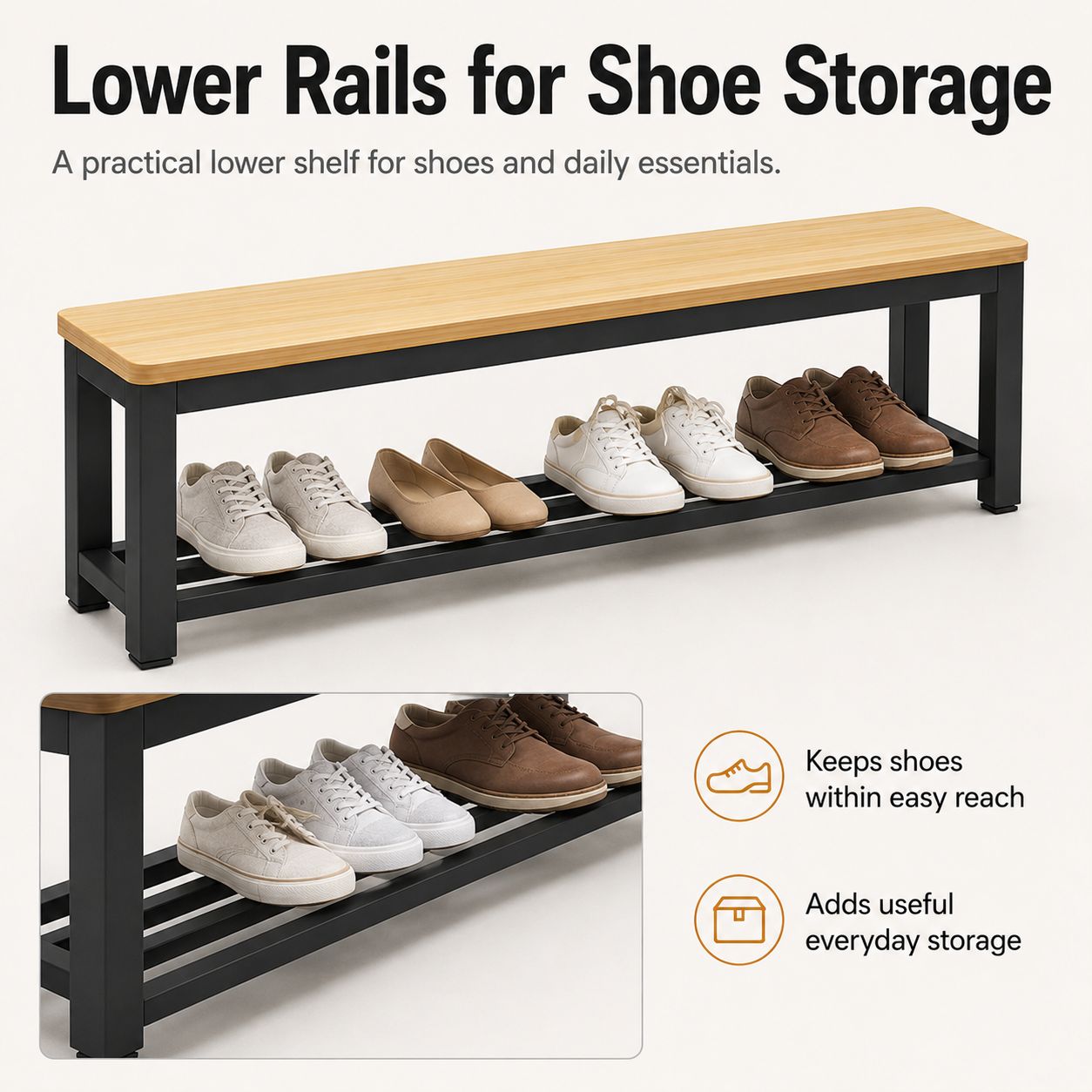 Industrial Minimalist Heavy-Duty Locker Room Bench with Shoe Storage ...