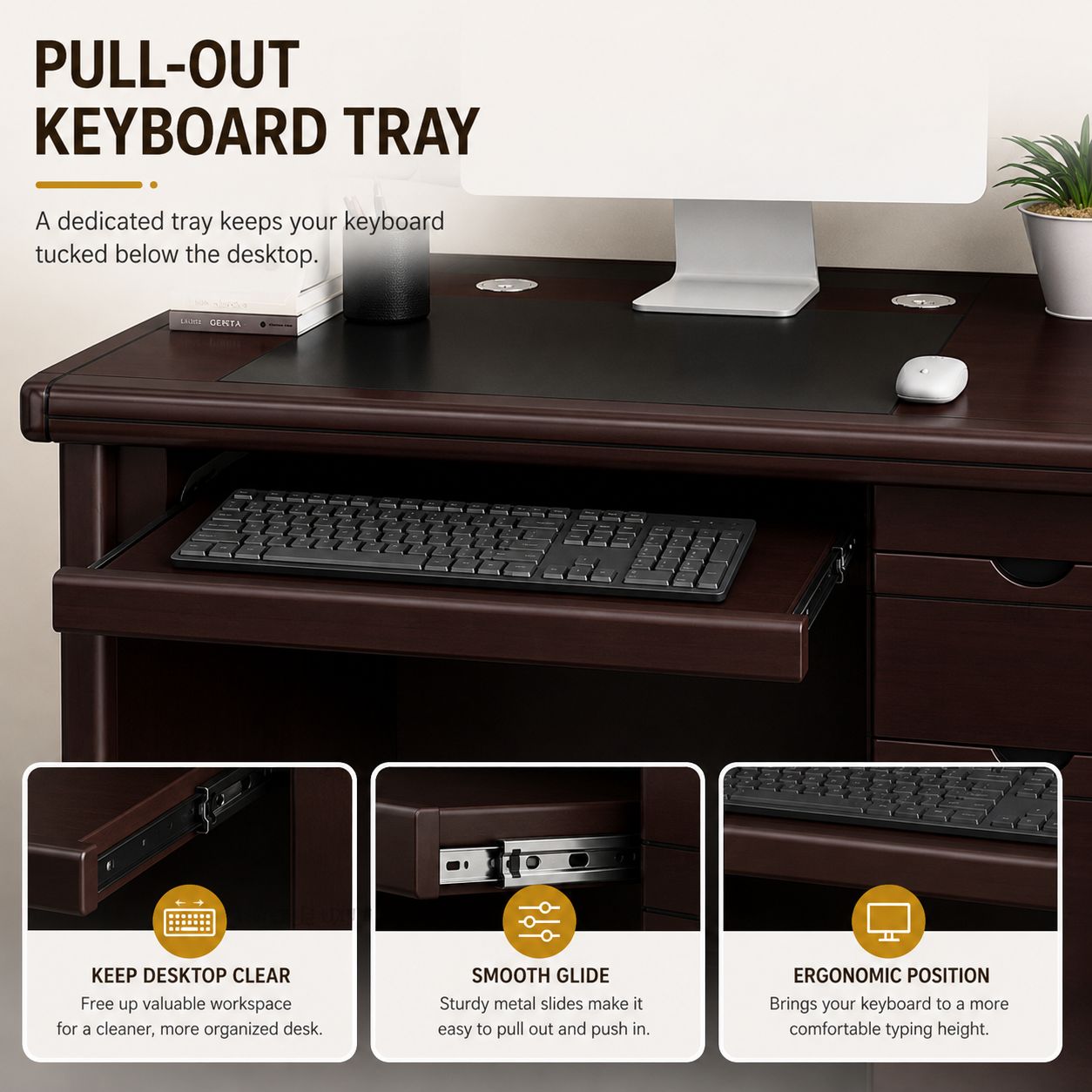 Executive Office Desk with Locking Drawers and Keyboard Tray ...