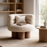 Champagne Upholstery with Walnut Legs