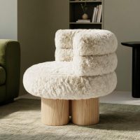 Cream White Upholstery with Natural Wood Legs