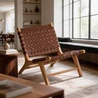 Natural Wood Frame with Dark Brown Leather