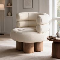 Cream White Upholstery with Walnut Legs