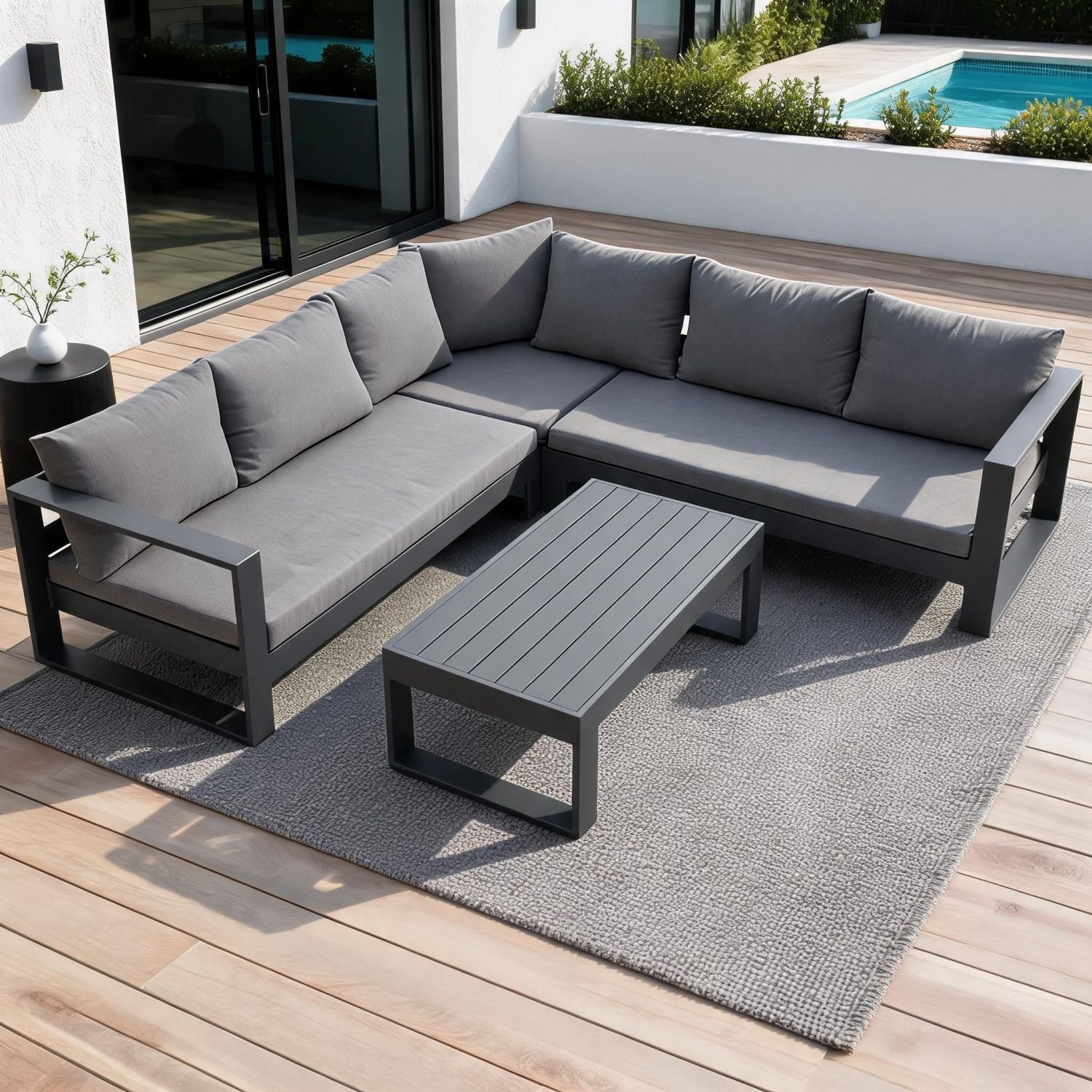 Gray Modular Outdoor Patio Sectional Set with L-Shaped Metal Frame ...