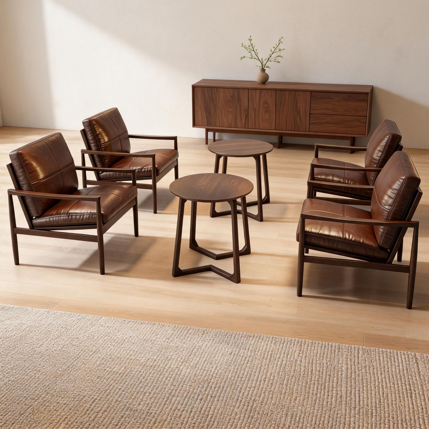 Fixed Tree Stand Solid Wood Dining Set with Rubberwood Table Top and Base, Faux Leather ...