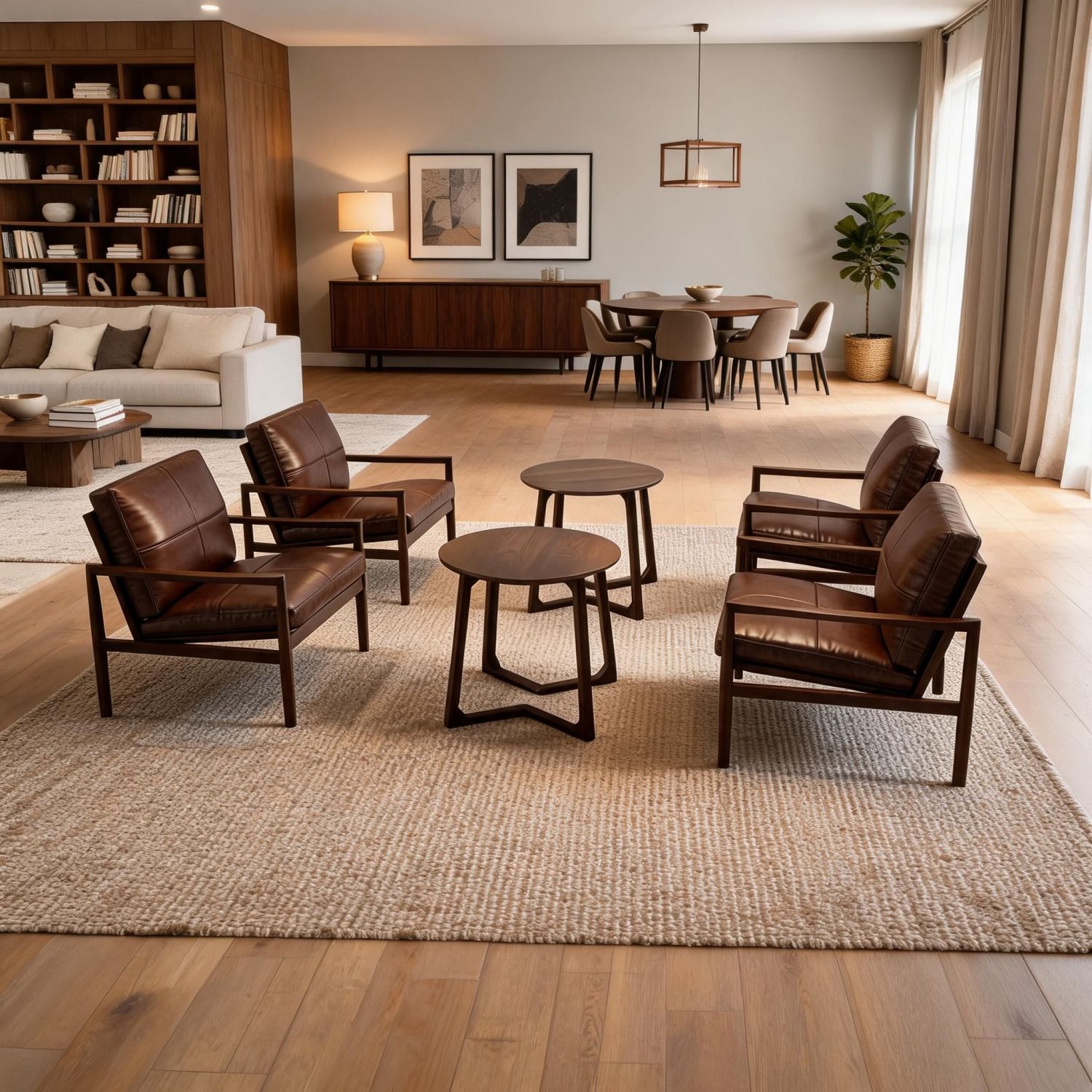Fixed Tree Stand Solid Wood Dining Set with Rubberwood Table Top and Base, Faux Leather ...