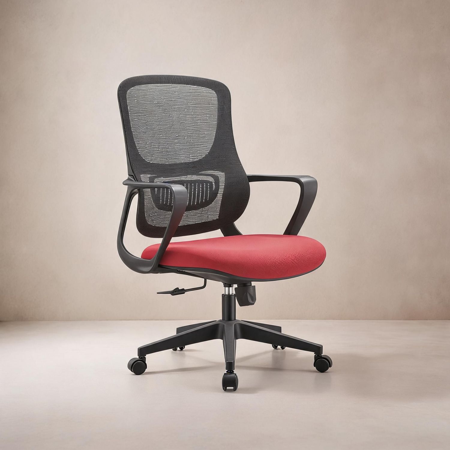 Fixed Tree Stand Red Seat Mesh Office Visitor Chair with Black Frame, Fixed Armrests ...