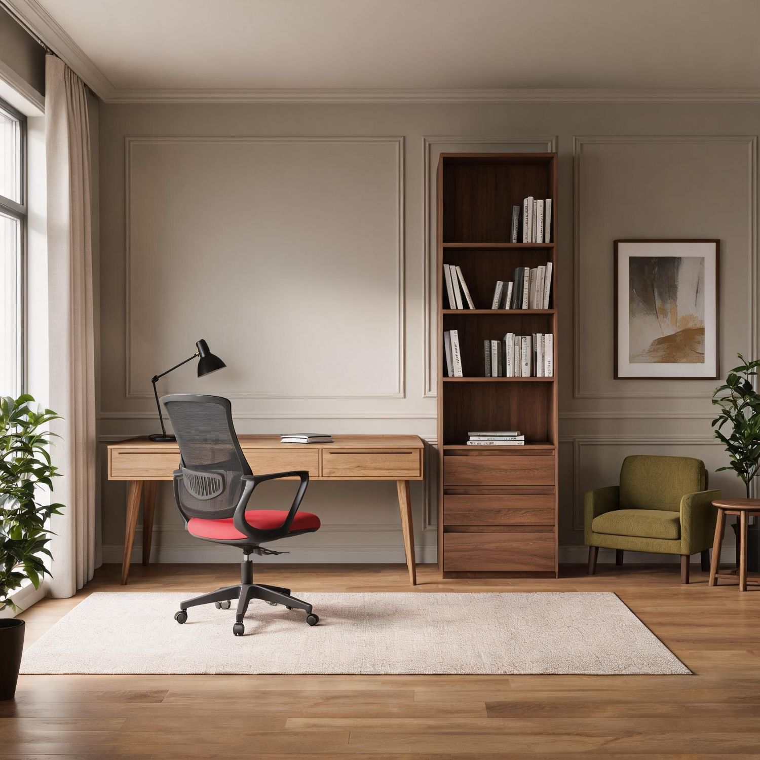 Fixed Tree Stand Red Seat Mesh Office Visitor Chair with Black Frame, Fixed Armrests ...