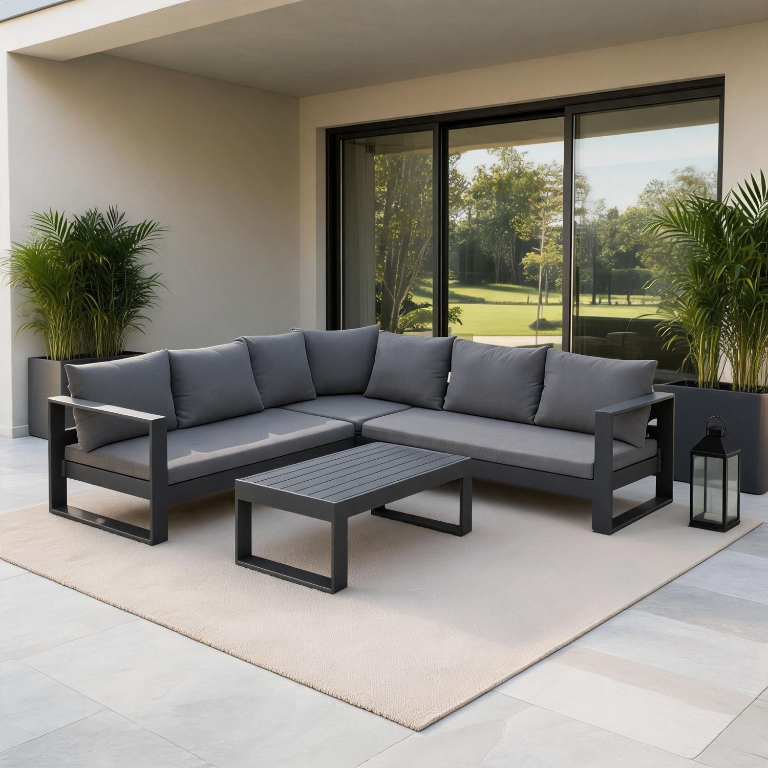 Gray Modular Outdoor Patio Sectional Set with L-Shaped Metal Frame ...