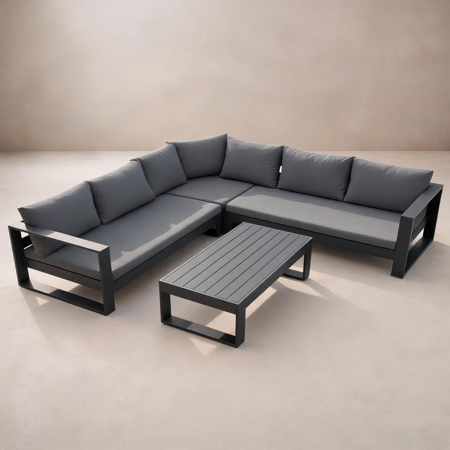 Gray Modular Outdoor Patio Sectional Set with L-Shaped Metal Frame ...