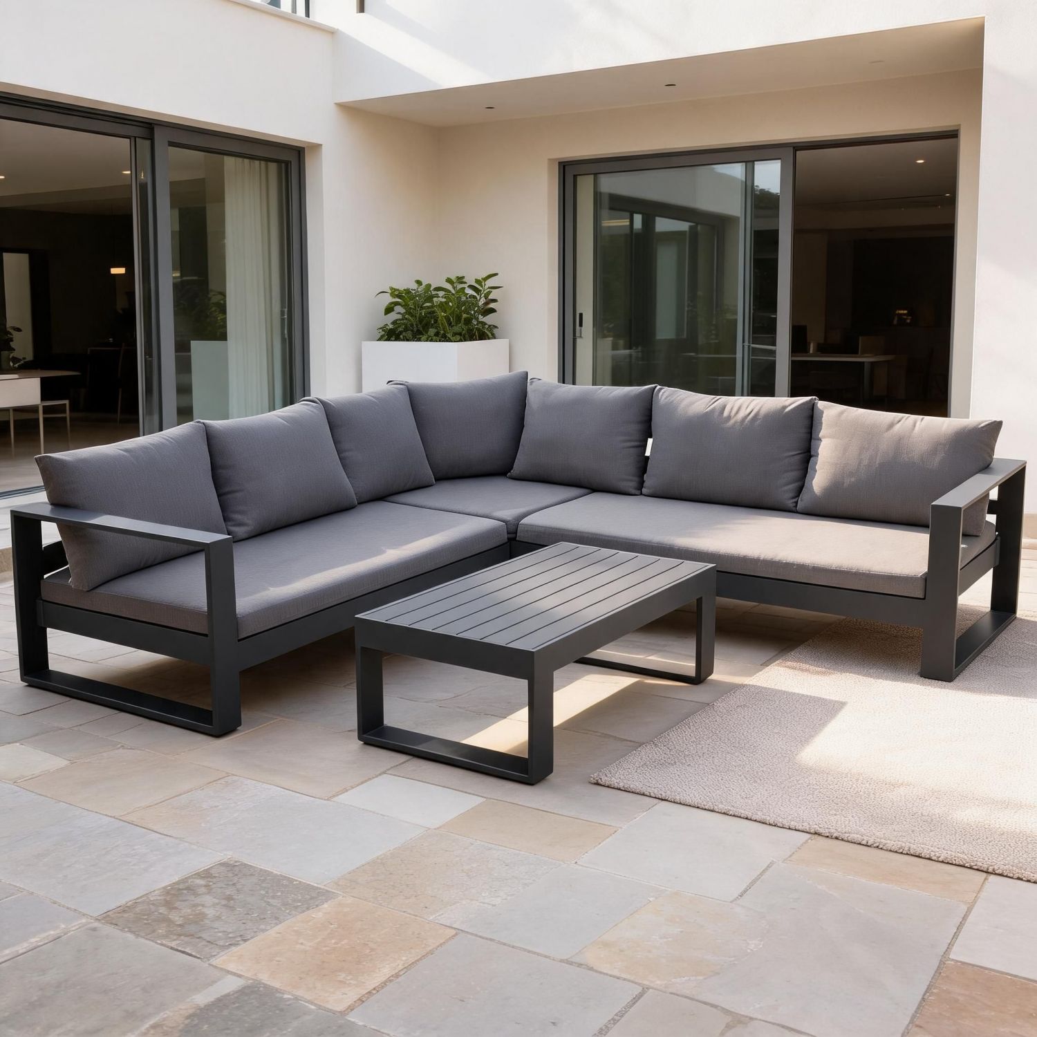 Gray Modular Outdoor Patio Sectional Set with L-Shaped Metal Frame ...